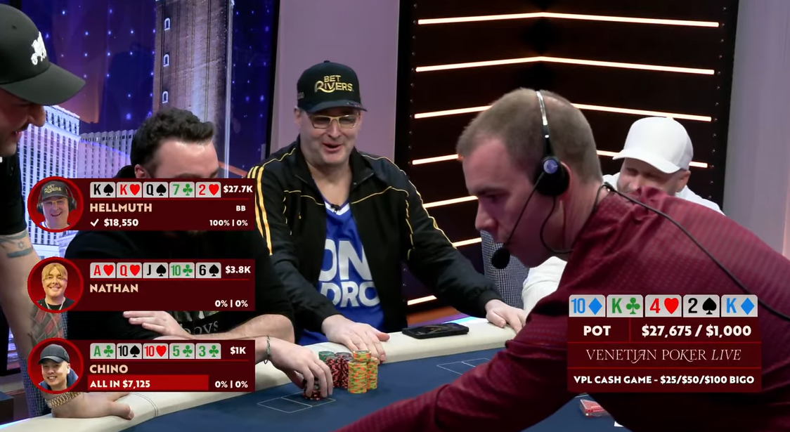 Hellmuth Makes Quads and Scoops Three-Way All-in On Venetian Poker Live Stream